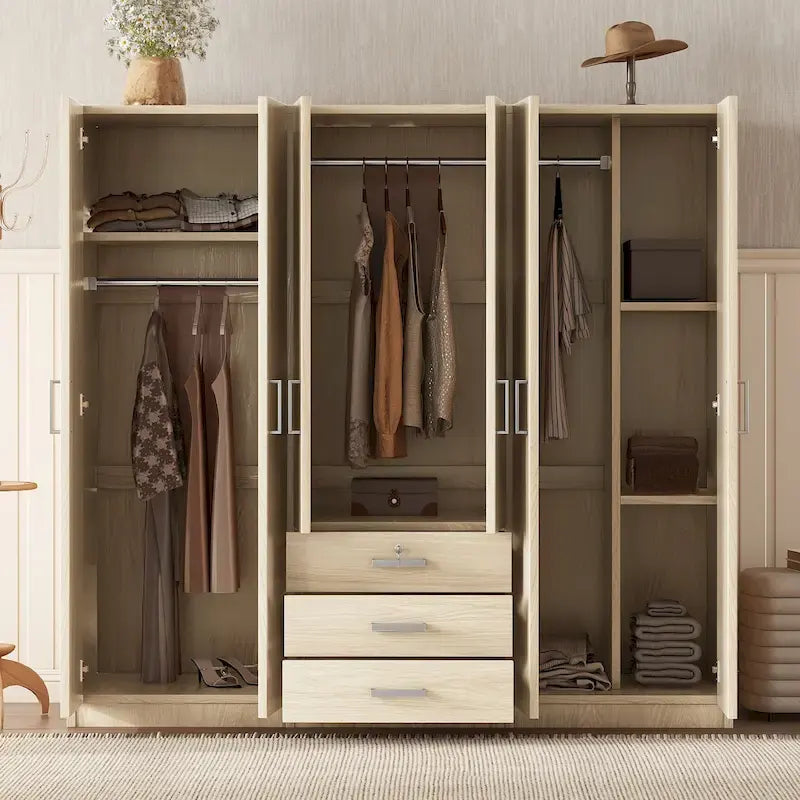 Armoire de rangement en bois à 6 portes avec 3 grands tiroirs pour chambre à coucher