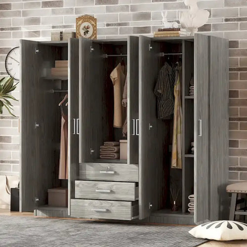 Armoire de rangement en bois à 6 portes avec 3 grands tiroirs pour chambre à coucher