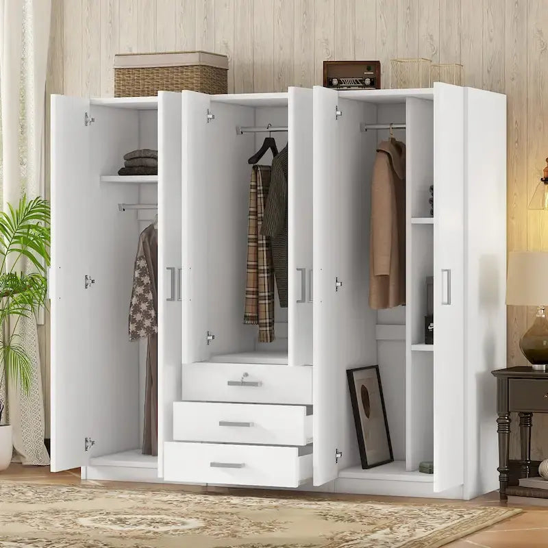 Armoire de rangement en bois à 6 portes avec 3 grands tiroirs pour chambre à coucher