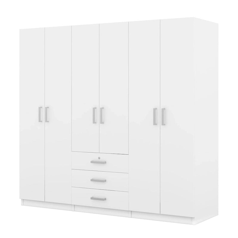 Armoire de rangement en bois à 6 portes avec 3 grands tiroirs pour chambre à coucher