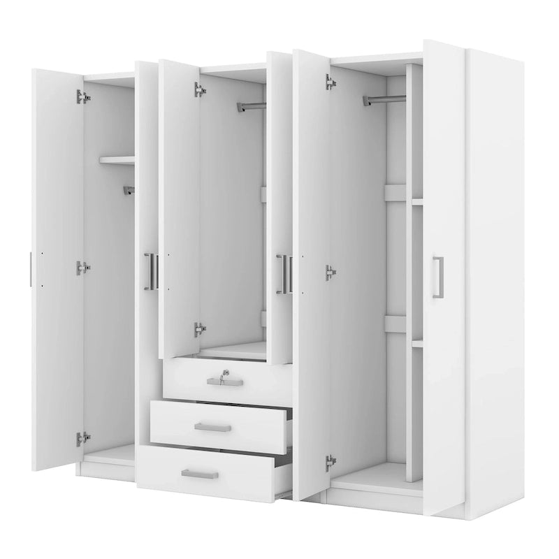 Armoire de rangement en bois à 6 portes avec 3 grands tiroirs pour chambre à coucher