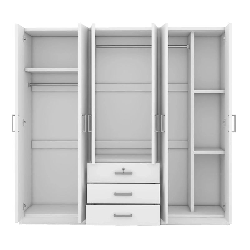 Armoire de rangement en bois à 6 portes avec 3 grands tiroirs pour chambre à coucher