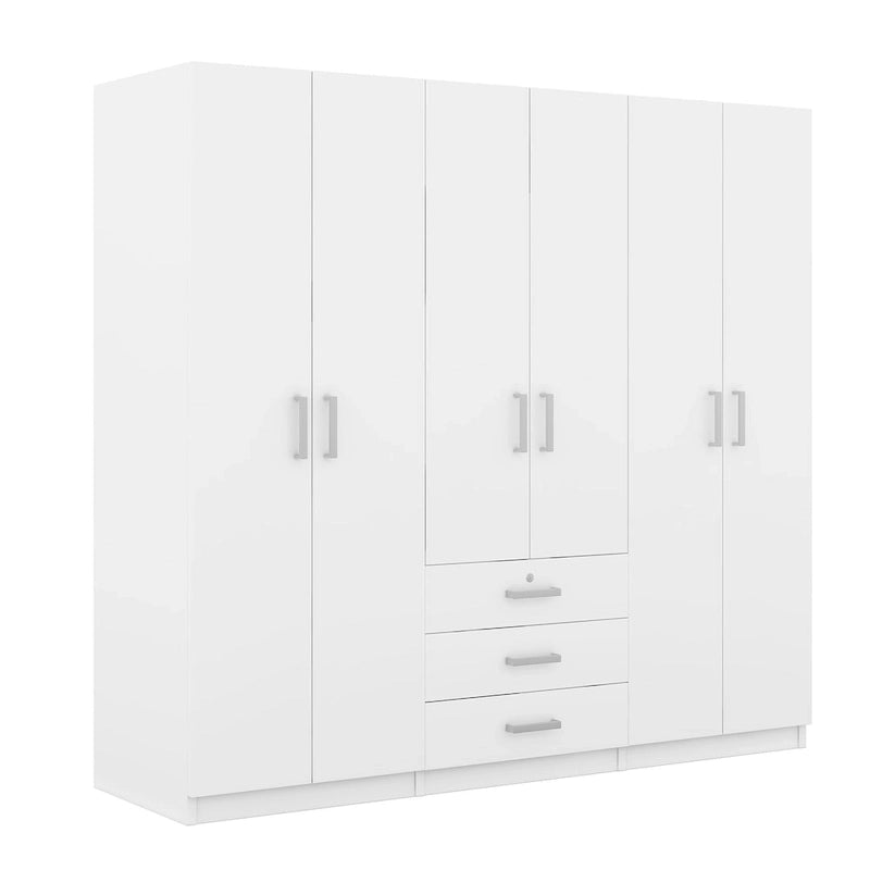 Armoire de rangement en bois à 6 portes avec 3 grands tiroirs pour chambre à coucher