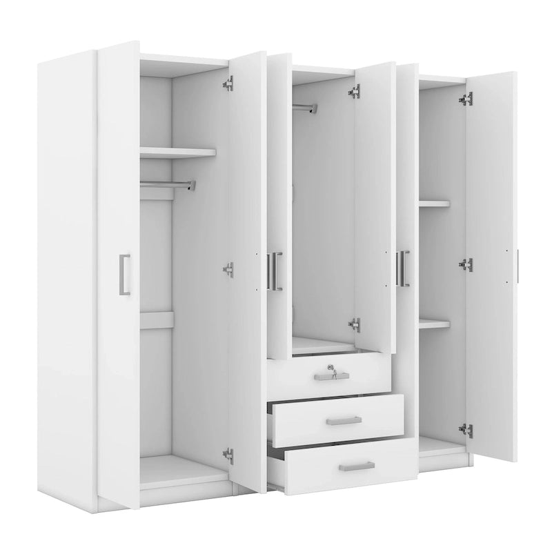 Armoire de rangement en bois à 6 portes avec 3 grands tiroirs pour chambre à coucher