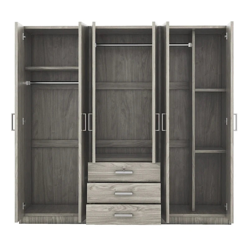 Armoire de rangement en bois à 6 portes avec 3 grands tiroirs pour chambre à coucher