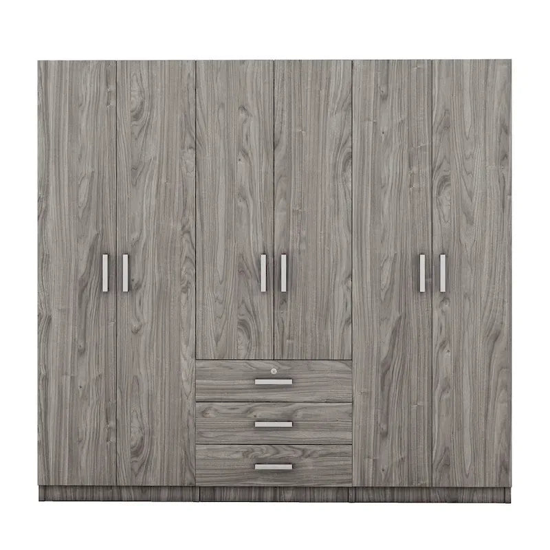 Armoire de rangement en bois à 6 portes avec 3 grands tiroirs pour chambre à coucher