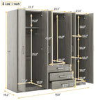 Armoire de rangement en bois à 6 portes avec 3 grands tiroirs pour chambre à coucher