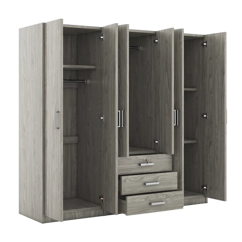 Armoire de rangement en bois à 6 portes avec 3 grands tiroirs pour chambre à coucher