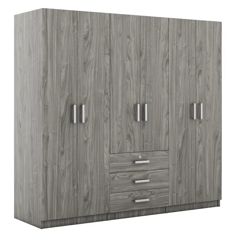 Armoire de rangement en bois à 6 portes avec 3 grands tiroirs pour chambre à coucher