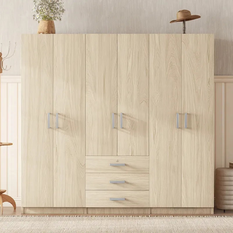 Armoire de rangement en bois à 6 portes avec 3 grands tiroirs pour chambre à coucher
