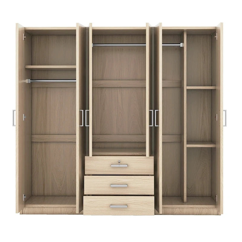 Armoire de rangement en bois à 6 portes avec 3 grands tiroirs pour chambre à coucher