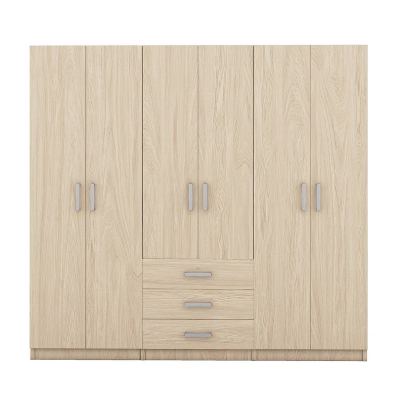 Armoire de rangement en bois à 6 portes avec 3 grands tiroirs pour chambre à coucher