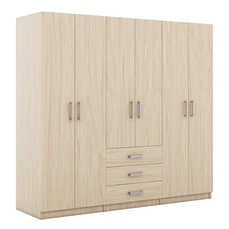 Armoire de rangement en bois à 6 portes avec 3 grands tiroirs pour chambre à coucher