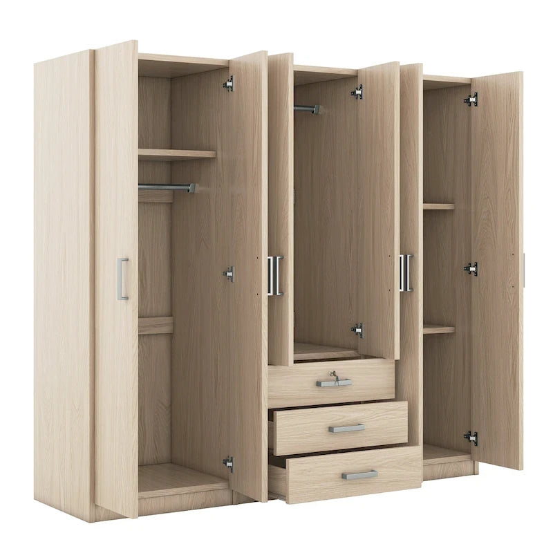 Armoire de rangement en bois à 6 portes avec 3 grands tiroirs pour chambre à coucher