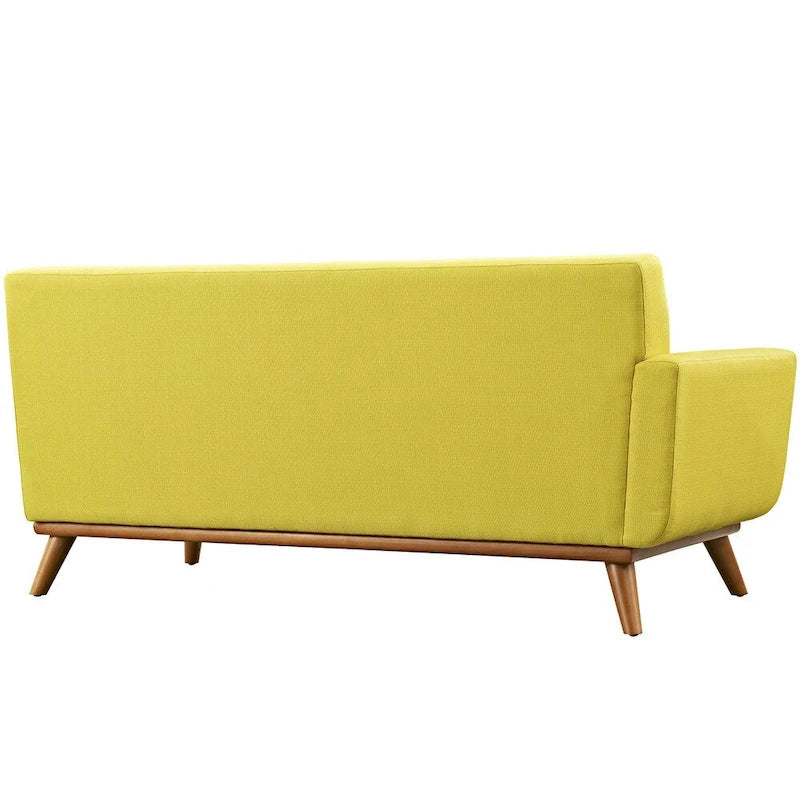 Causeuse en tissu rembourré à accoudoir gauche, style moderne du milieu du siècle, couleur azur