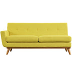 Causeuse en tissu rembourré à accoudoir gauche, style moderne du milieu du siècle, couleur azur