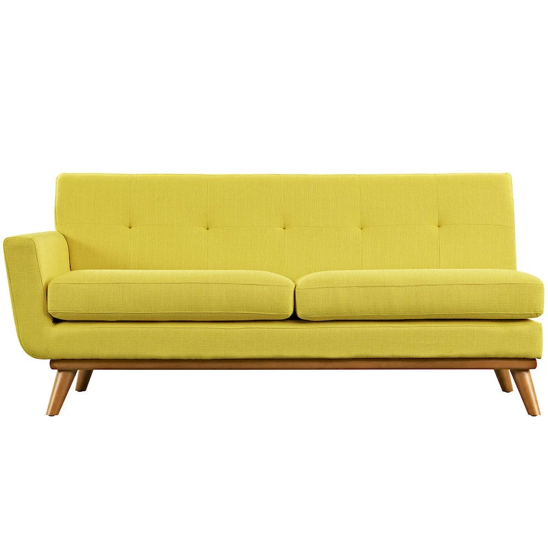 Causeuse en tissu rembourré à accoudoir gauche, style moderne du milieu du siècle, couleur azur