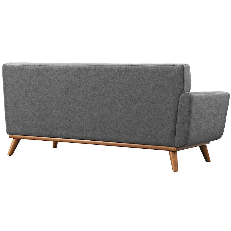 Causeuse en tissu rembourré à accoudoir gauche, style moderne du milieu du siècle, couleur azur
