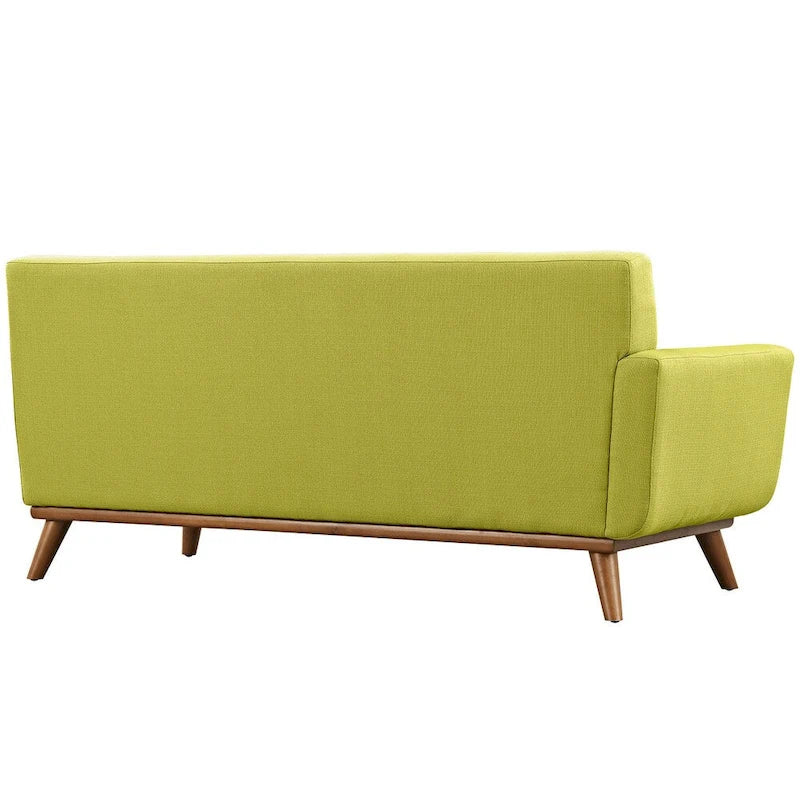 Causeuse en tissu rembourré à accoudoir gauche, style moderne du milieu du siècle, couleur azur