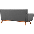 Causeuse en tissu rembourré à accoudoir gauche, style moderne du milieu du siècle, couleur azur