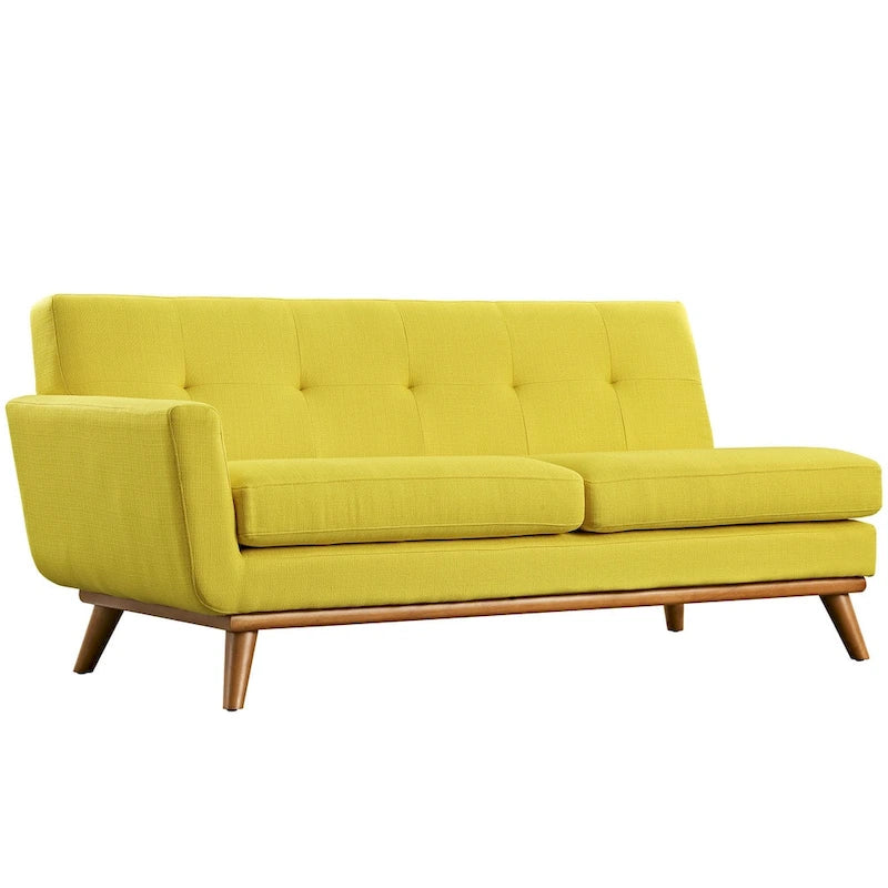 Causeuse en tissu rembourré à accoudoir gauche, style moderne du milieu du siècle, couleur azur