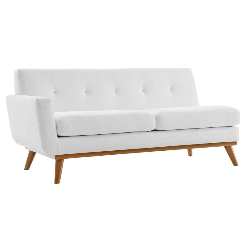 Causeuse en tissu rembourré à accoudoir gauche, style moderne du milieu du siècle, couleur azur