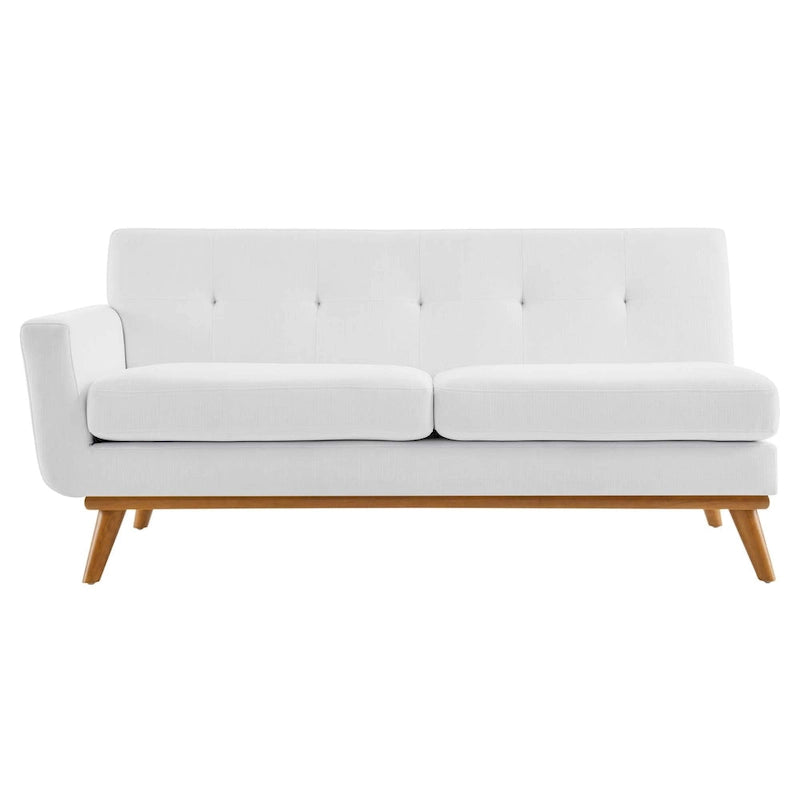 Causeuse en tissu rembourré à accoudoir gauche, style moderne du milieu du siècle, couleur azur