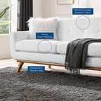 Causeuse en tissu rembourré à accoudoir gauche, style moderne du milieu du siècle, couleur azur