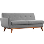 Causeuse en tissu rembourré à accoudoir gauche, style moderne du milieu du siècle, couleur azur