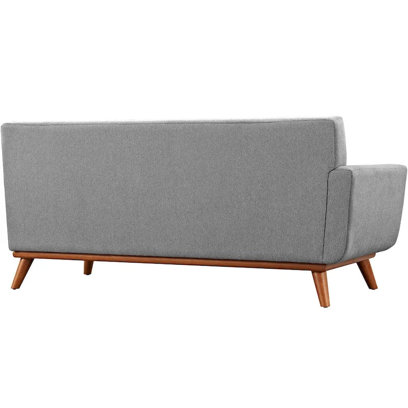 Causeuse en tissu rembourré à accoudoir gauche, style moderne du milieu du siècle, couleur azur