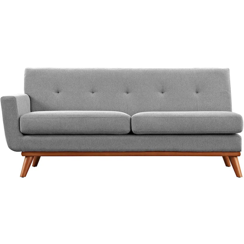 Causeuse en tissu rembourré à accoudoir gauche, style moderne du milieu du siècle, couleur azur
