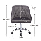 Chaise de bureau moderne en velours, réglable en hauteur, à dossier mi-haut avec pieds argentés