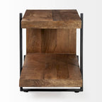 Table d'appoint/de chevet en bois massif marron moyen avec cadre en métal noir en forme de C