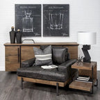 Table d'appoint/de chevet en bois massif marron moyen avec cadre en métal noir en forme de C