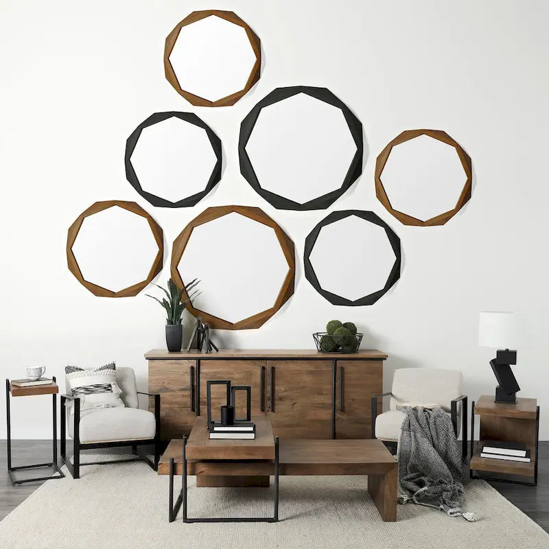 Table d'appoint/de chevet en bois massif marron moyen avec cadre en métal noir en forme de C
