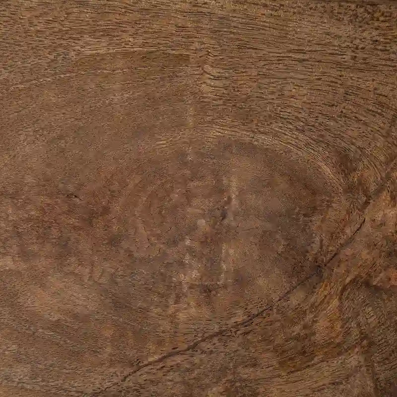 Table d'appoint/de chevet en bois massif marron moyen avec cadre en métal noir en forme de C