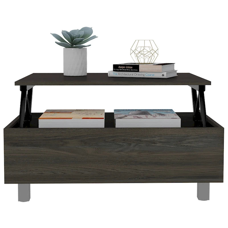 Table basse relevable avec compartiment de rangement caché