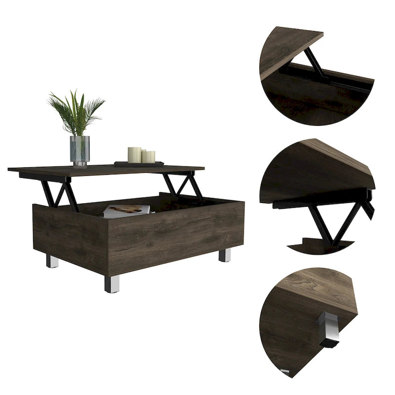 Table basse relevable avec compartiment de rangement caché