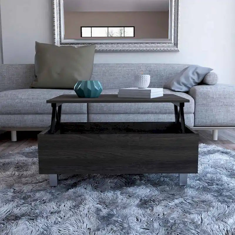Table basse relevable avec compartiment de rangement caché