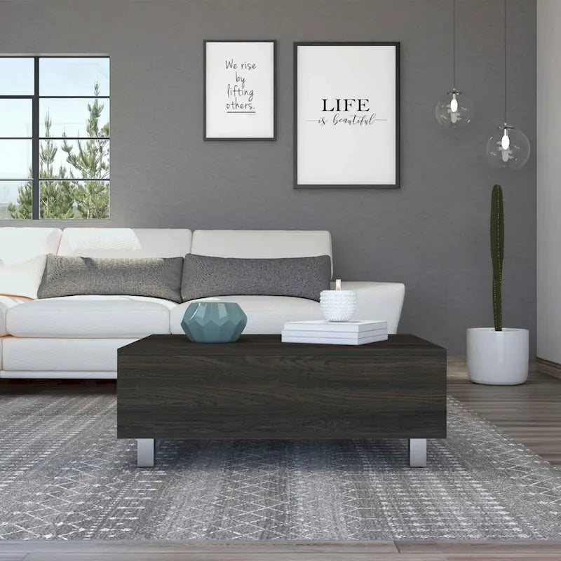 Table basse relevable avec compartiment de rangement caché