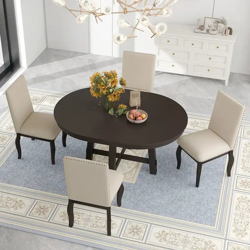 Ensemble de salle à manger 5 pièces extensible avec chaises rembourrées