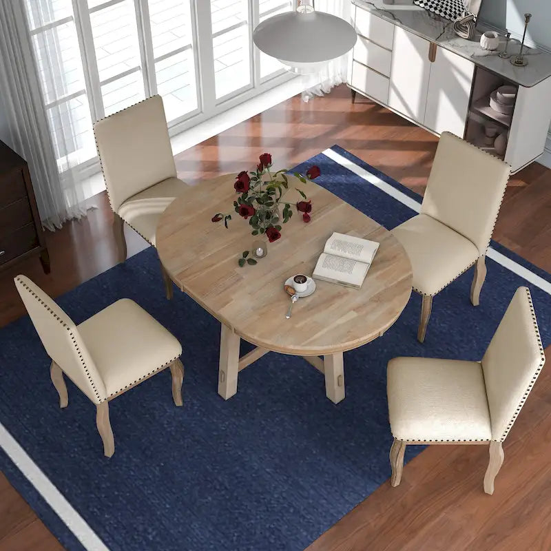 Ensemble de salle à manger 5 pièces extensible avec chaises rembourrées
