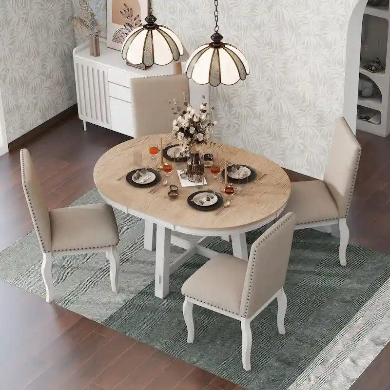 Ensemble de salle à manger 5 pièces extensible avec chaises rembourrées