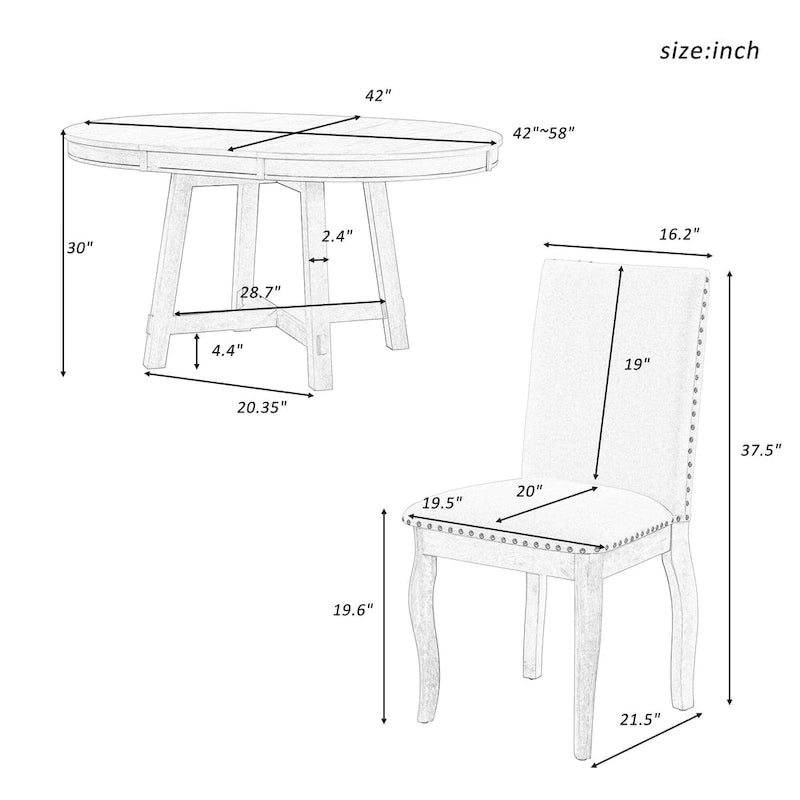 Ensemble de salle à manger 5 pièces extensible avec chaises rembourrées