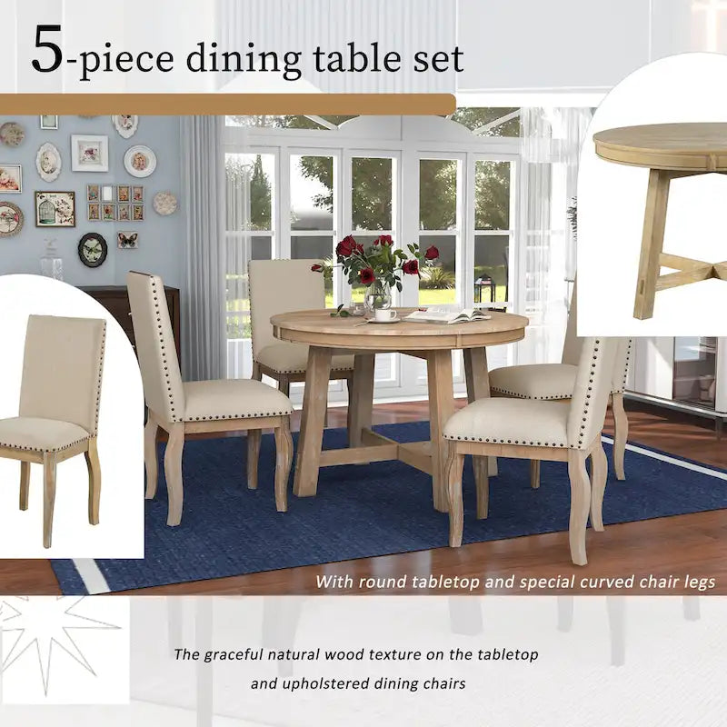 Ensemble de salle à manger 5 pièces extensible avec chaises rembourrées