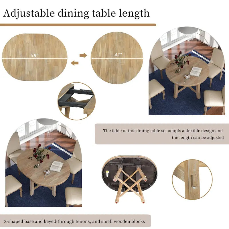 Ensemble de salle à manger 5 pièces extensible avec chaises rembourrées