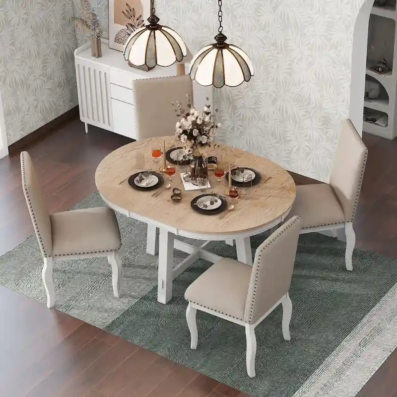 Ensemble de salle à manger 5 pièces extensible avec chaises rembourrées
