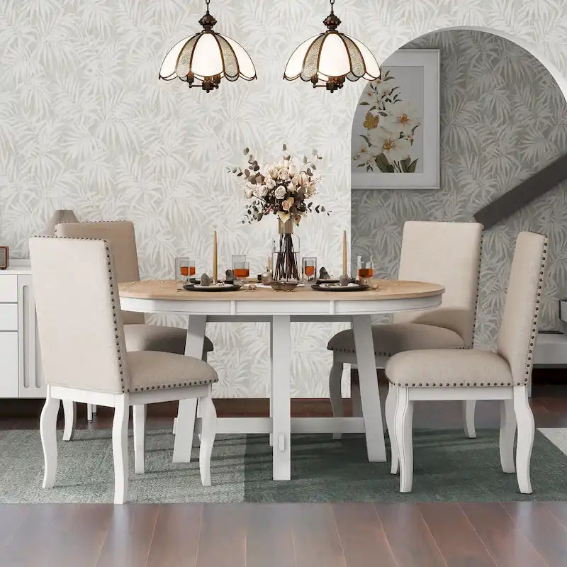Ensemble de salle à manger 5 pièces extensible avec chaises rembourrées