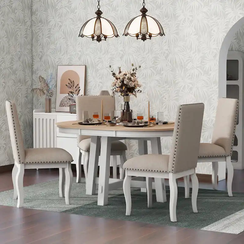Ensemble de salle à manger 5 pièces extensible avec chaises rembourrées