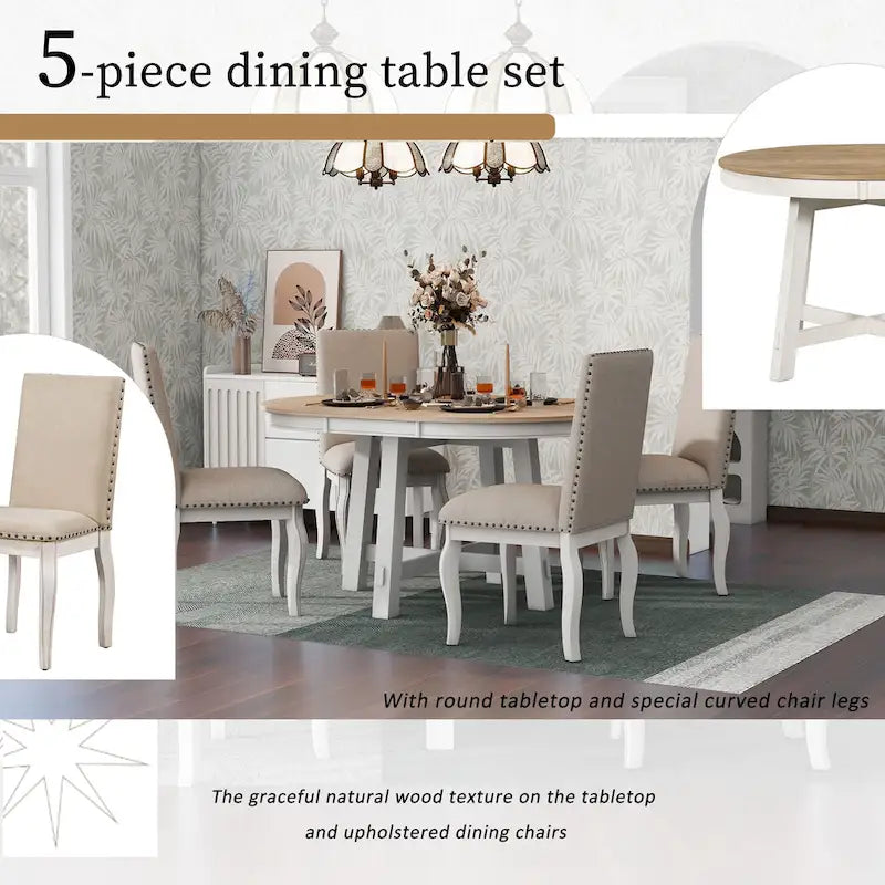 Ensemble de salle à manger 5 pièces extensible avec chaises rembourrées